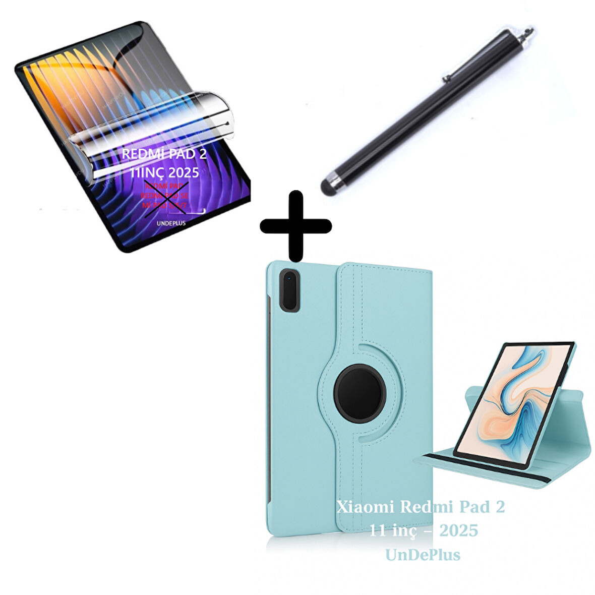 Xiaomi Redmi Pad 2 11inç 2025 Kılıf Dönen Tablet Kilifi Ekran Koruyucu+Kalem