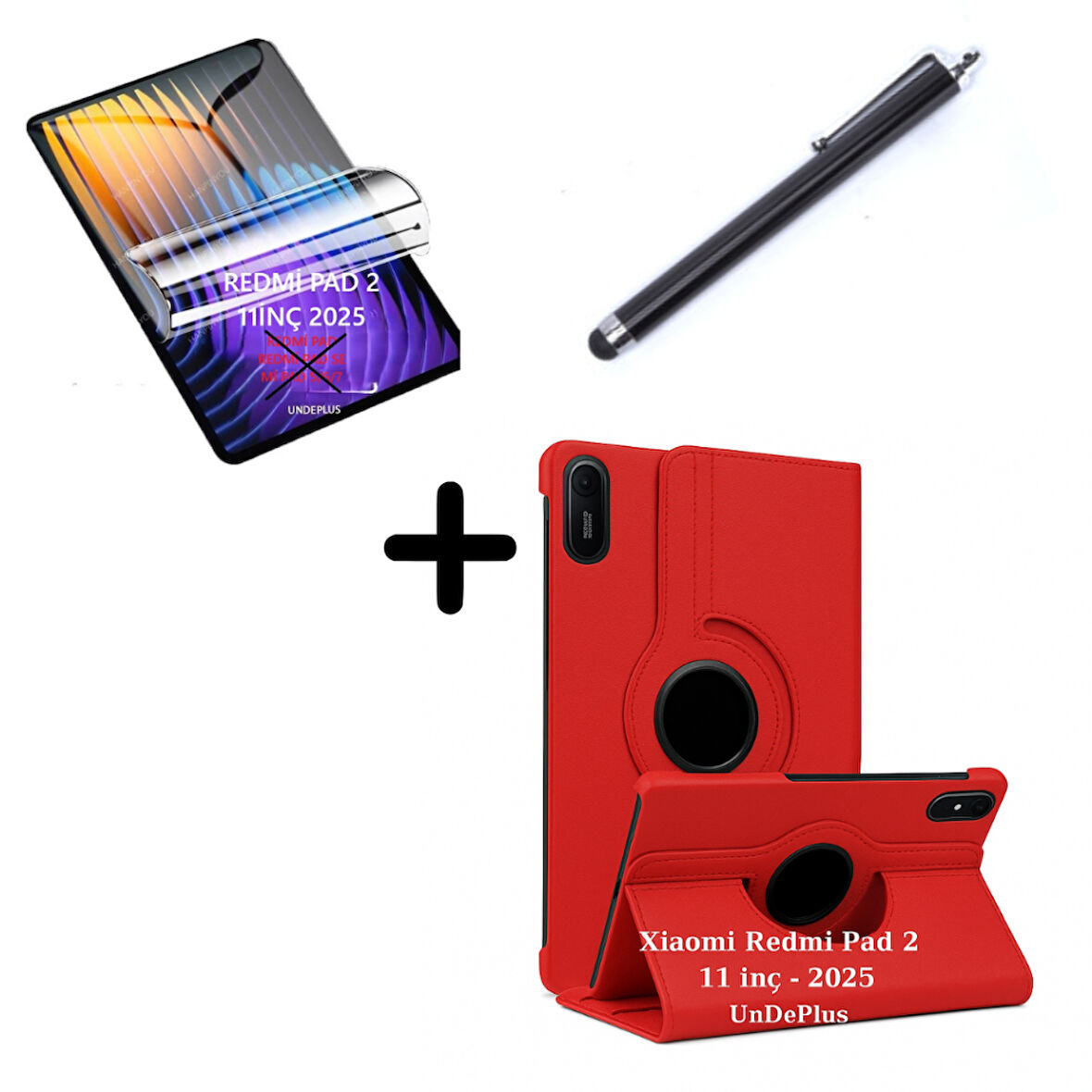 Xiaomi Redmi Pad 2 11inç 2025 Kılıf Dönen Tablet Kilifi Ekran Koruyucu+Kalem