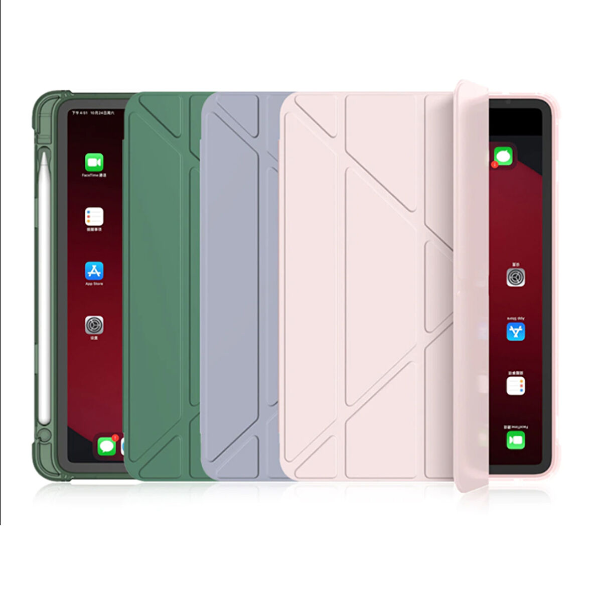 Apple iPad 9. Nesil 8.Nesil 7.Nesil 10.2 Kılıf Kalem Bölmeli Trifolding Case A2602 A2603 A2604 A2605
