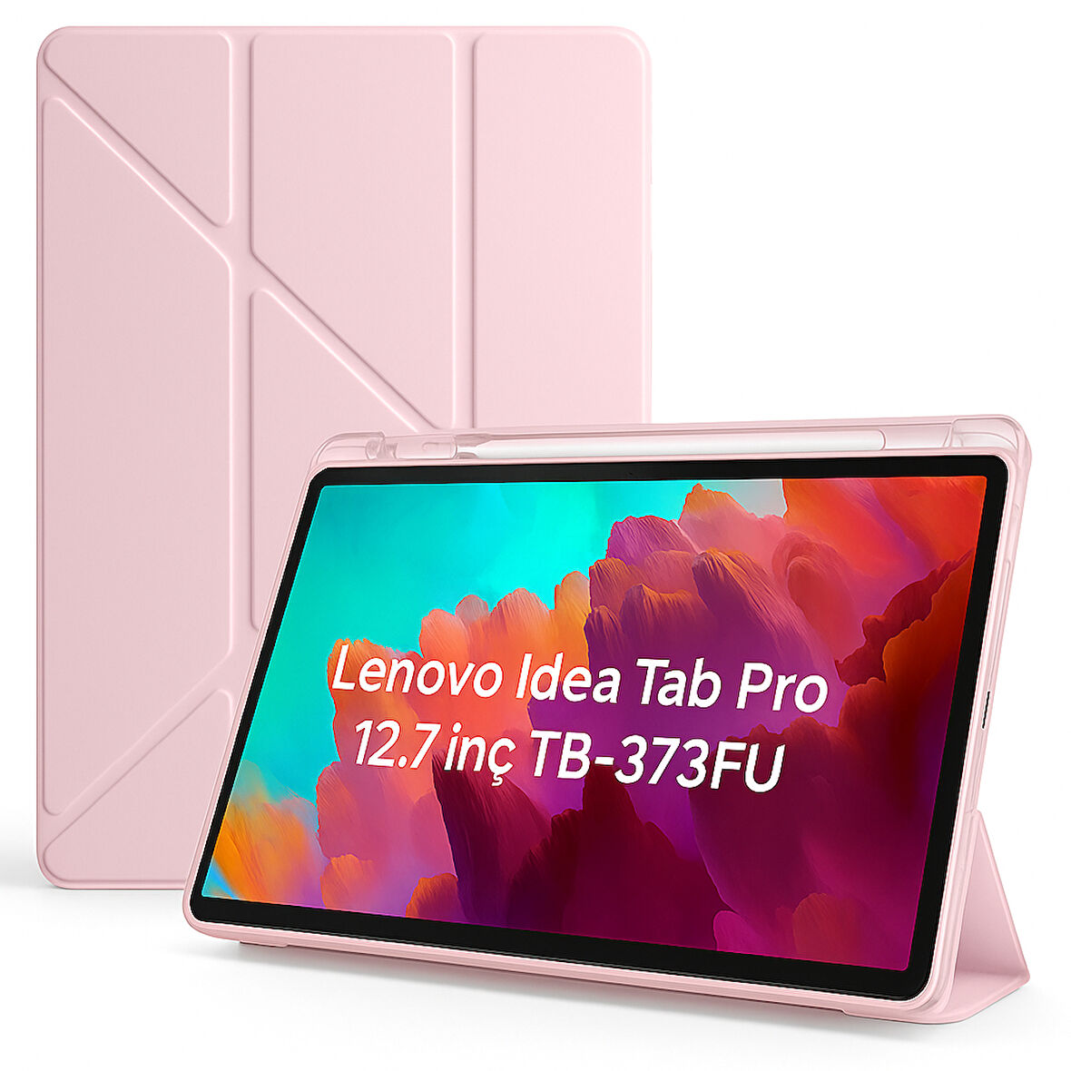 Lenovo Idea Tab Pro 12.7inç TB-373FU Kılıf Kalem Bölmeli Trifolding Case