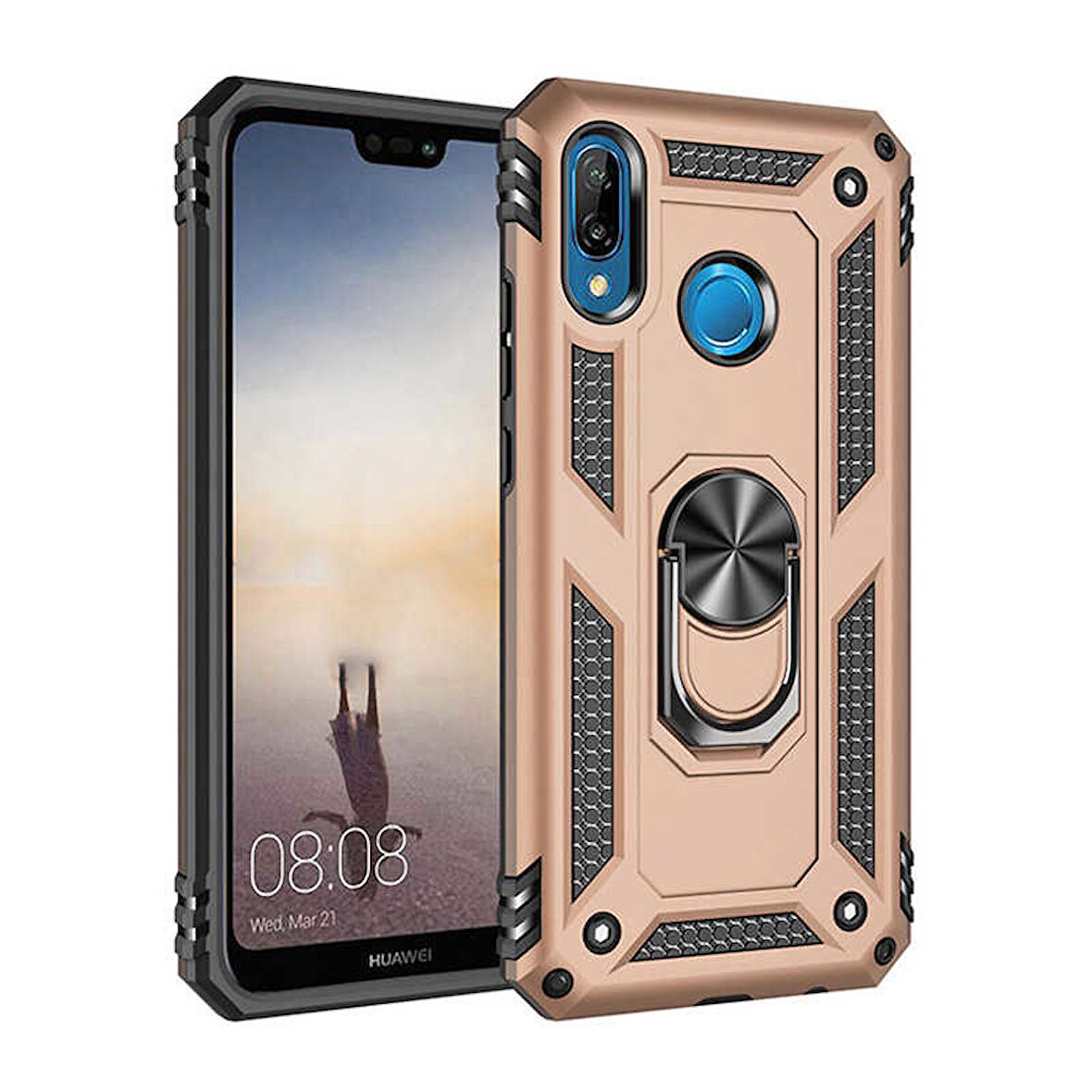 Huawei P20 Lite Kılıf Yüzüklü Zırh Tank Vega