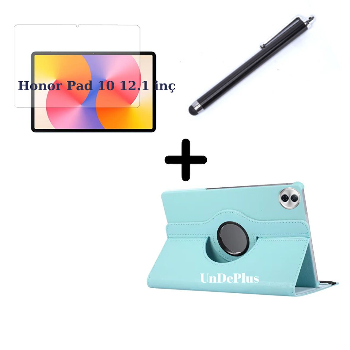 Honor Pad 10 12.1inç Kılıf Dönen Tablet Kilifi Ekran Koruyucu+Kalem