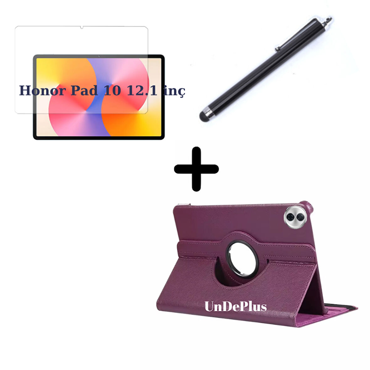 Honor Pad 10 12.1inç Kılıf Dönen Tablet Kilifi Ekran Koruyucu+Kalem