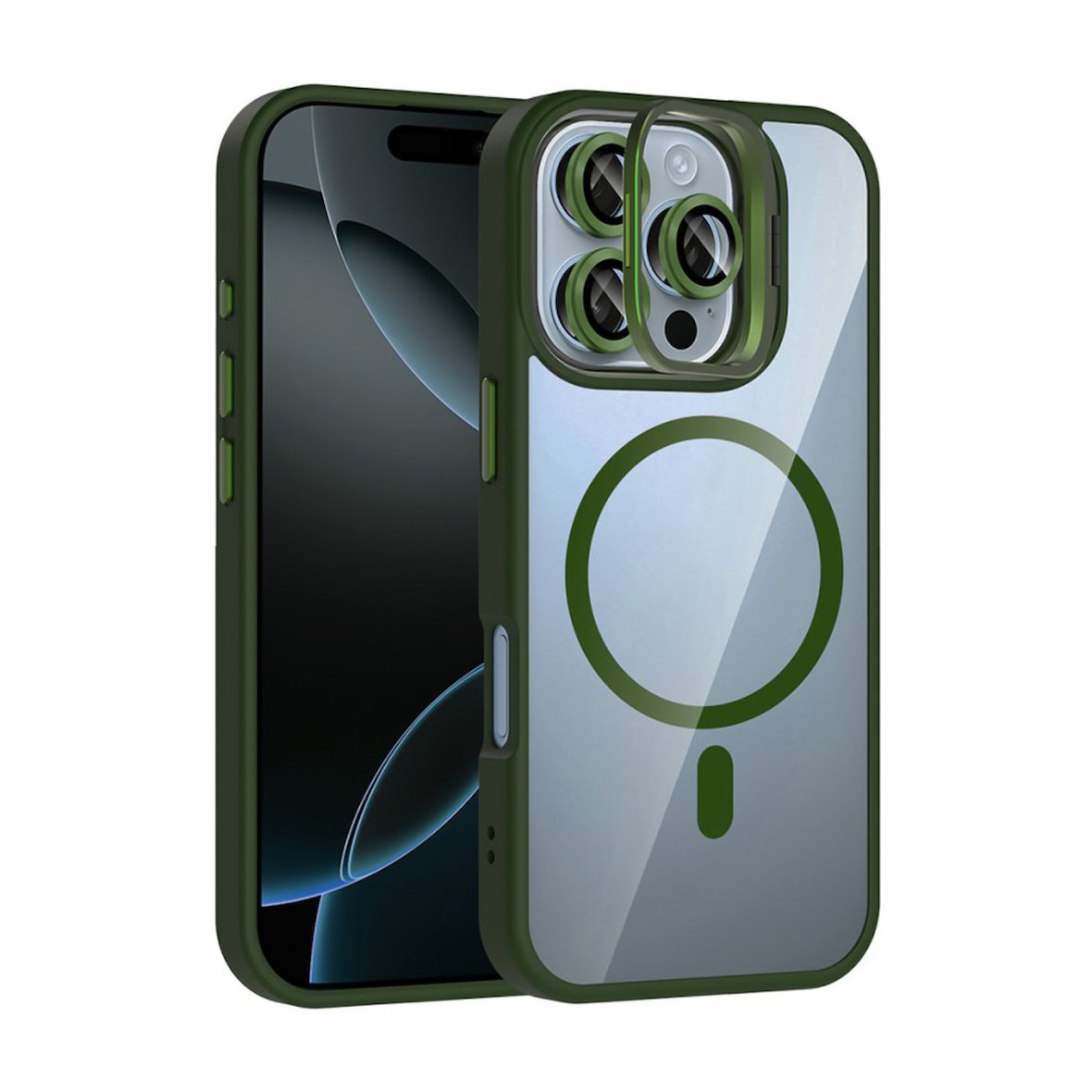 Apple iPhone 16 Pro Max Kılıf Kamera Lens Hediyeli Standlı M-Safe Şarj Özellikli Etro Kapak