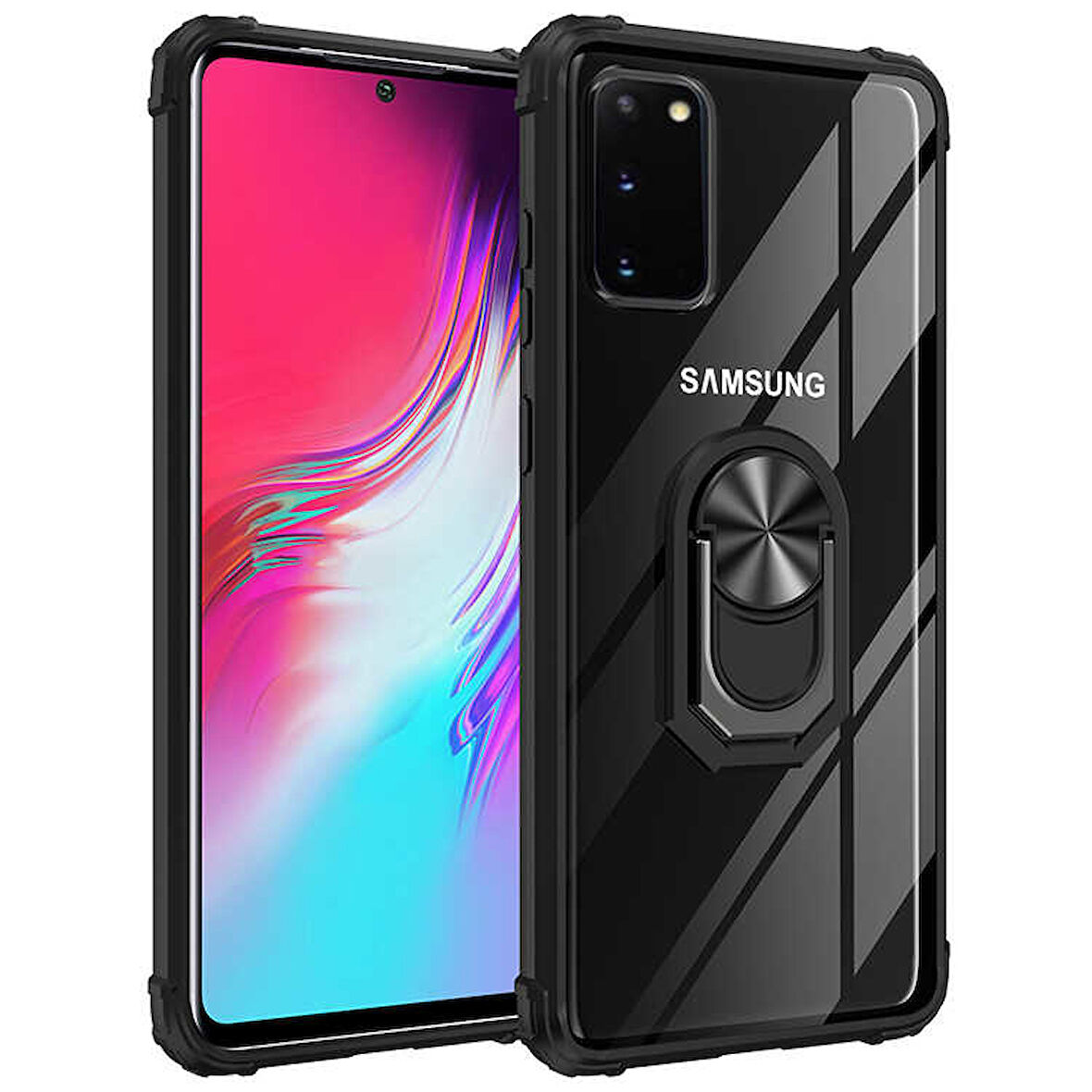 Samsung Galaxy S20 Kılıf Şeffaf Sararmaz Yüzüklü Mola Kapak