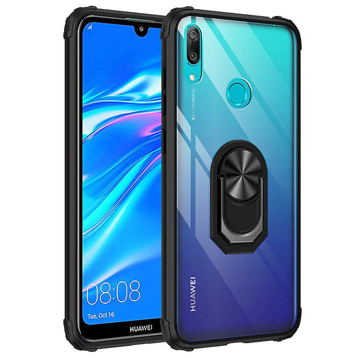 Huawei Y7 Prime 2019 Kılıf Şeffaf Sararmaz Yüzüklü Mola Kapak