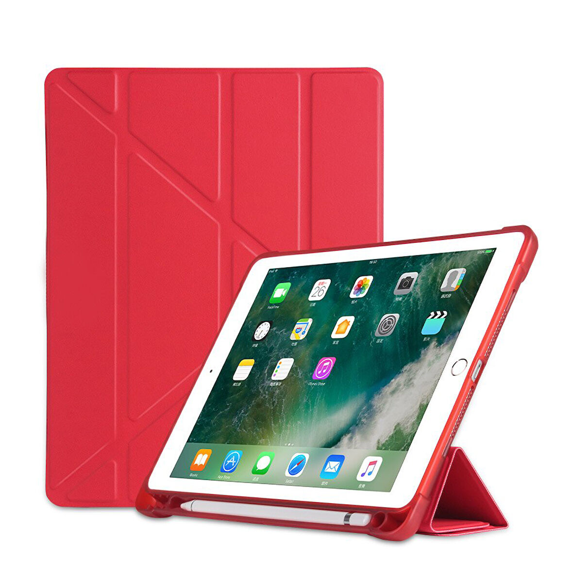 Apple iPad 5. Nesil 9.7 Kılıf Kalem Bölmeli Trifolding Case A1822 A1823