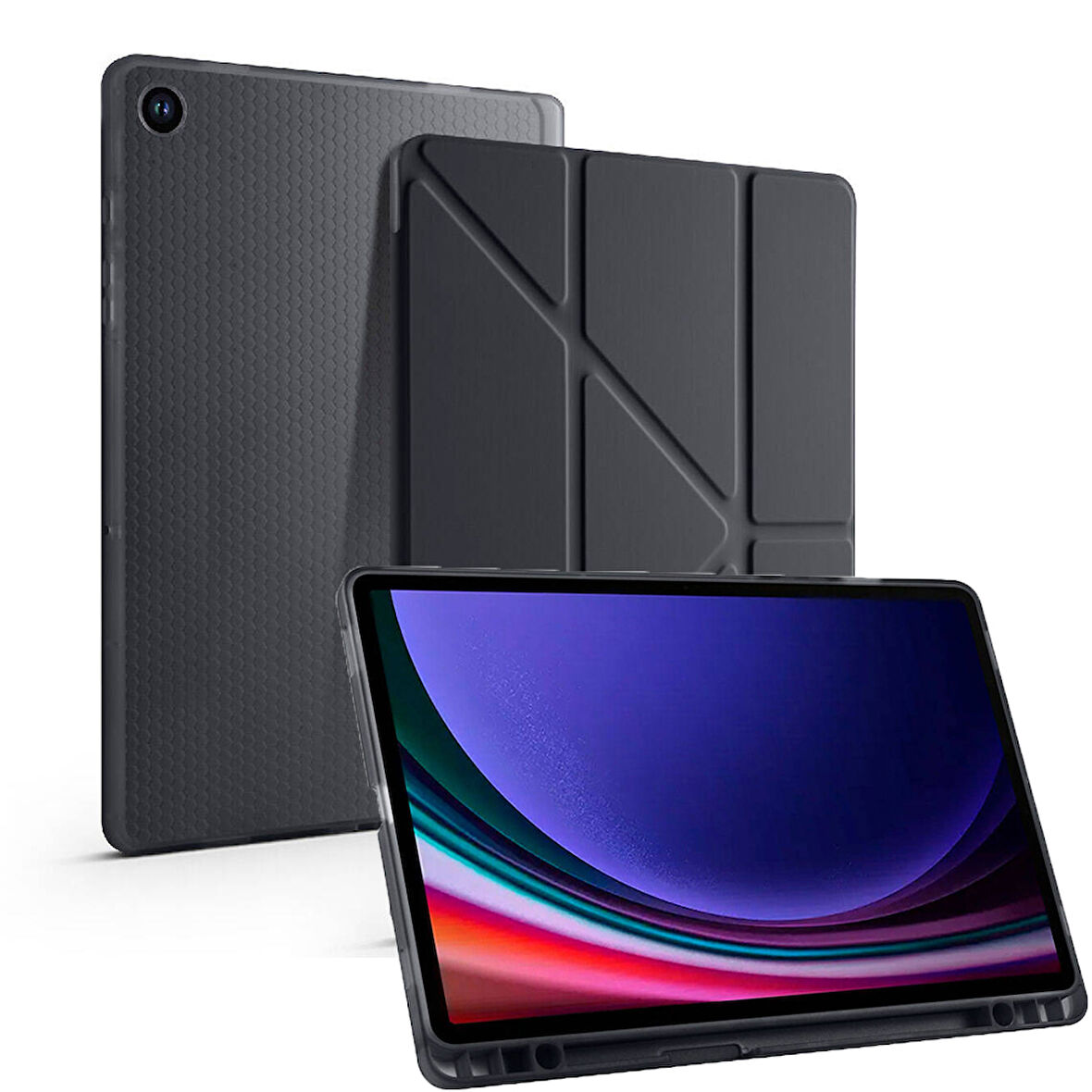Samsung Galaxy Tab S6 Lite 2024 P620 P610 Kılıf Kalem Bölmeli Trifolding Case 13-15-17