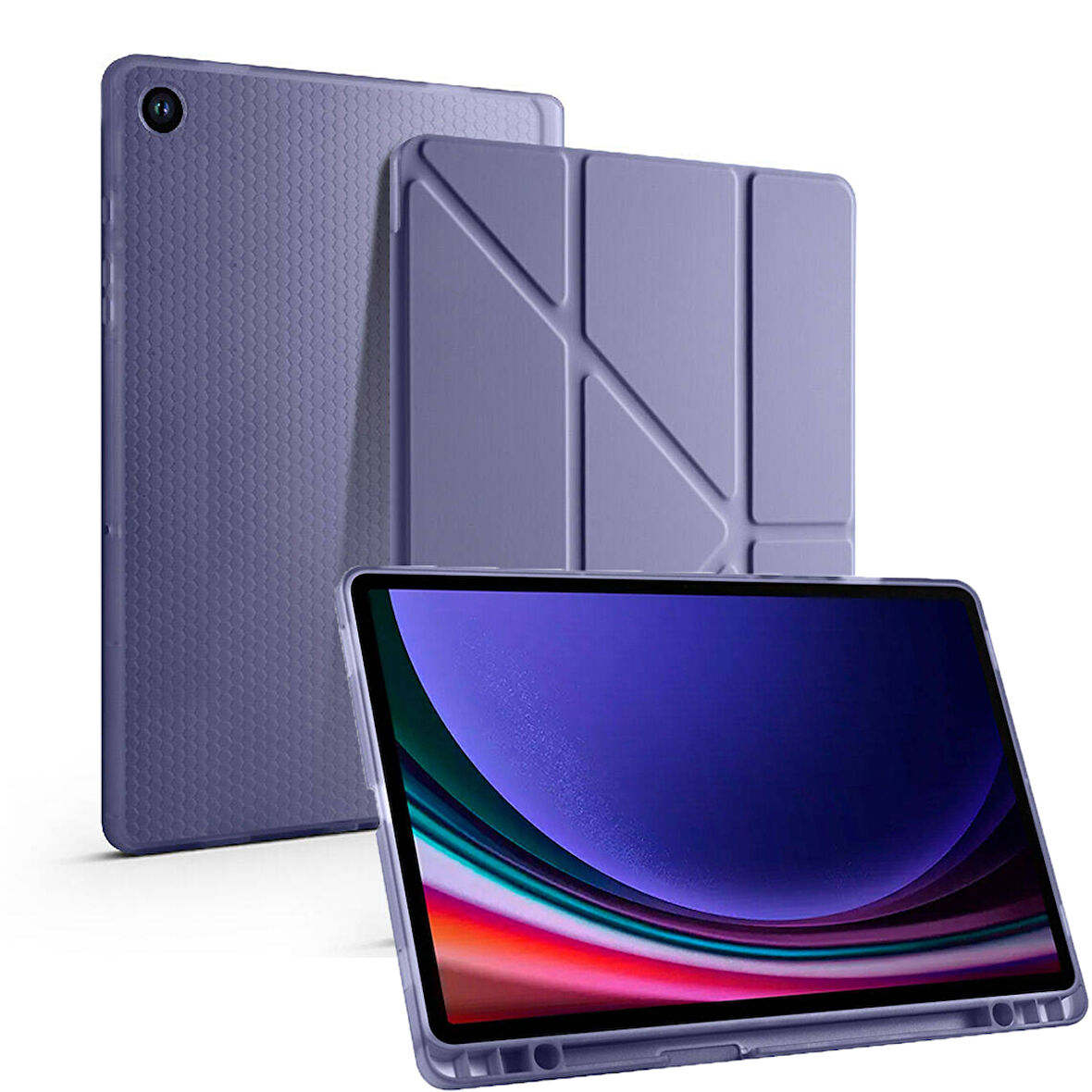 Samsung Galaxy Tab S6 Lite 2024 P620 P610 Kılıf Kalem Bölmeli Trifolding Case 13-15-17