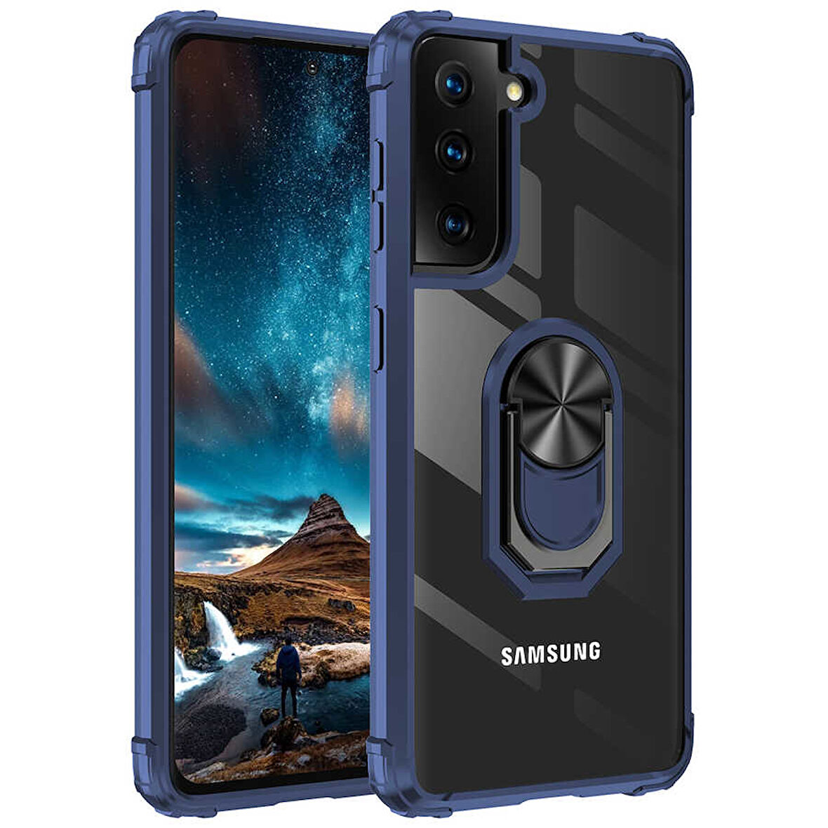 Samsung Galaxy S21 Kılıf Şeffaf Sararmaz Yüzüklü Mola Kapak