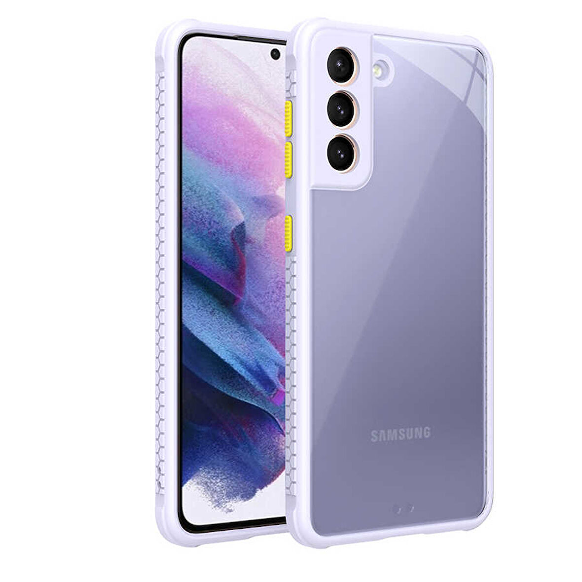 Samsung Galaxy S21 Kılıf Kenar Renkli Sararmaz Şeffaf Kapak
