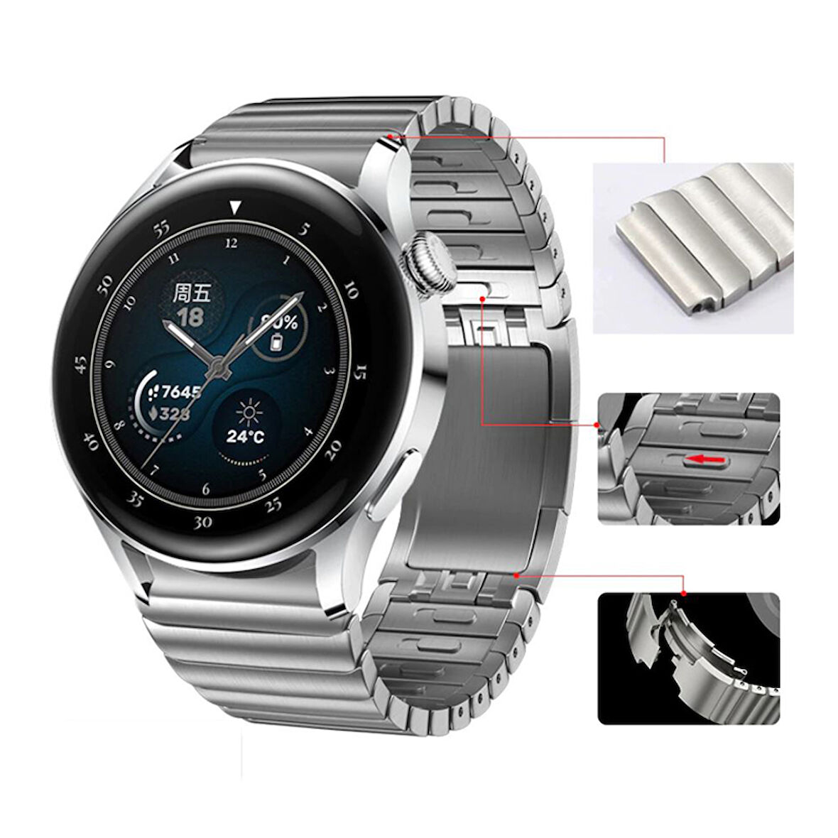 Huawei Watch 3 GT GT2 GT2e GT3 GT4 GT5 Pro 46mm Ultimate SE Elite Kordon Baklalı Metal Kordon