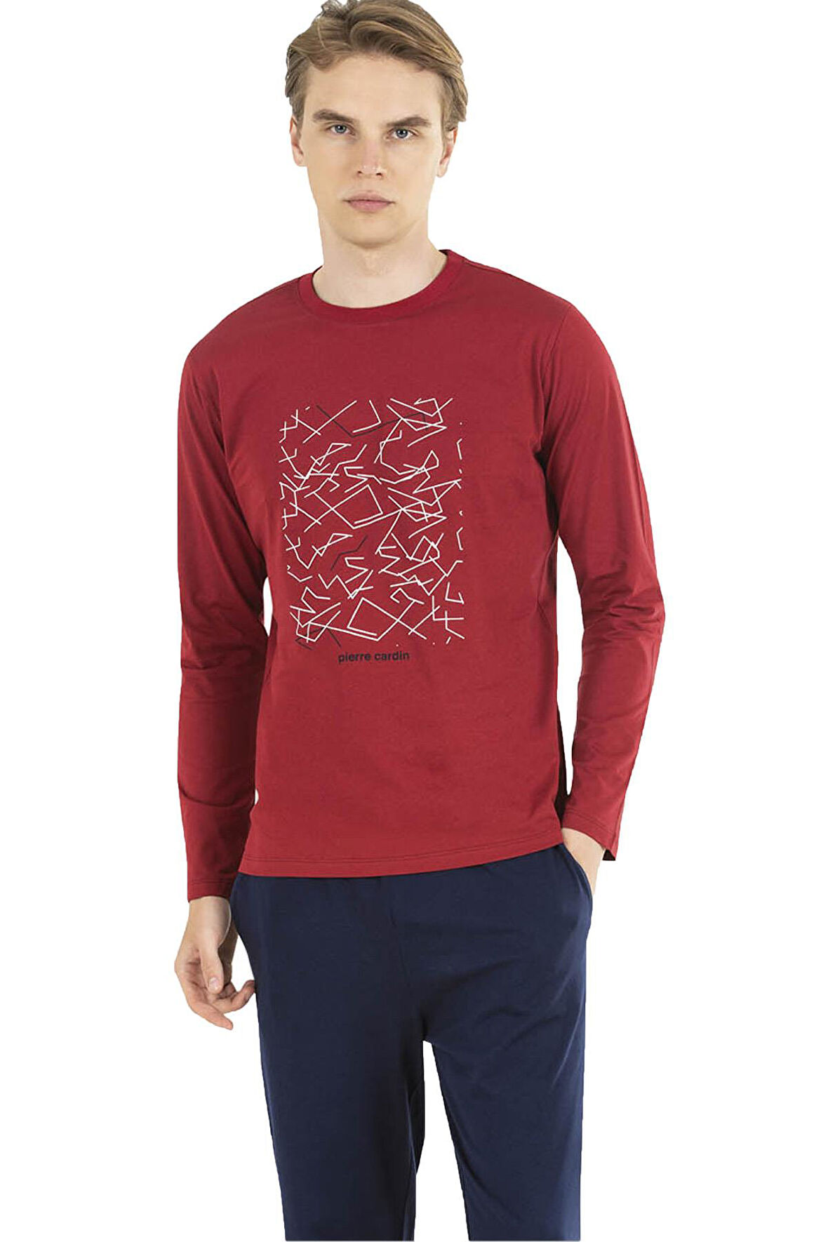 Uzunkol Yuvarlak Yaka Erkek Pijama Takım, %100 Pamuk Penye 