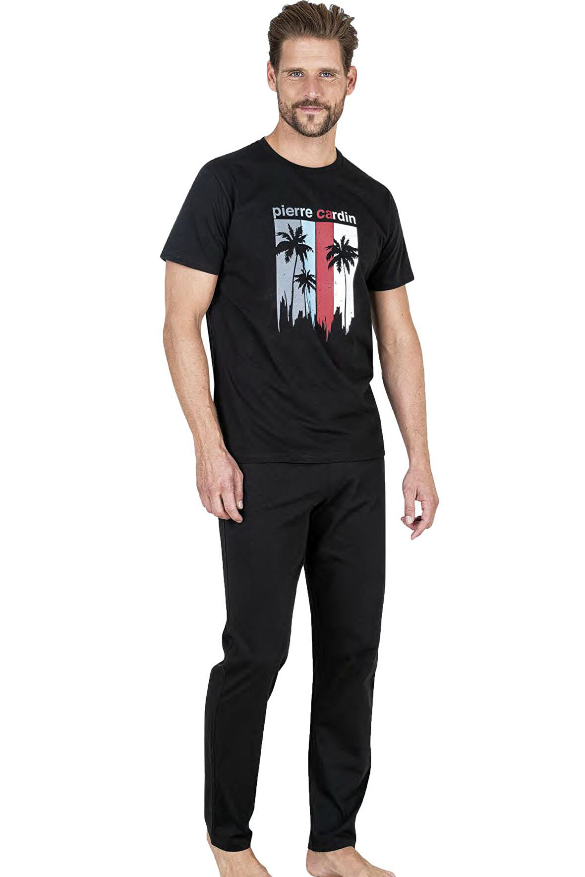 Pierre Cardin %100 Pamuklu Tam Kalıp Pijama Takım, Erkek T-shirt Pantolon Takım, Ceplidir