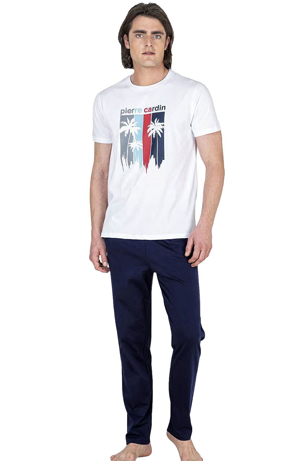Pierre Cardin %100 Pamuklu Tam Kalıp Pijama Takım, Erkek T-shirt Pantolon Takım, Ceplidir