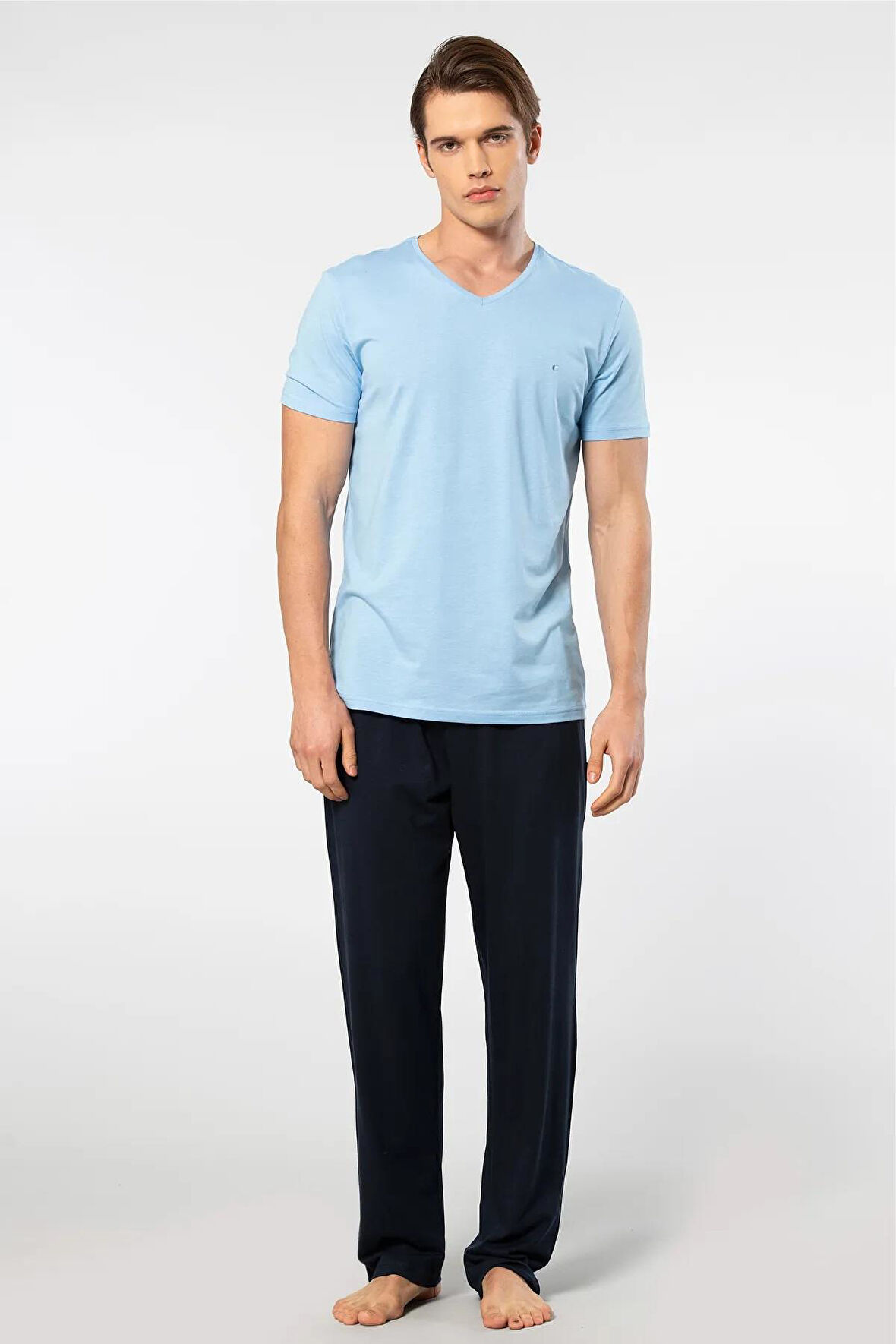 Cacharel V Yaka T-shirt ve Cepli Pijama Takım, %50 Pamuk %50 Modal