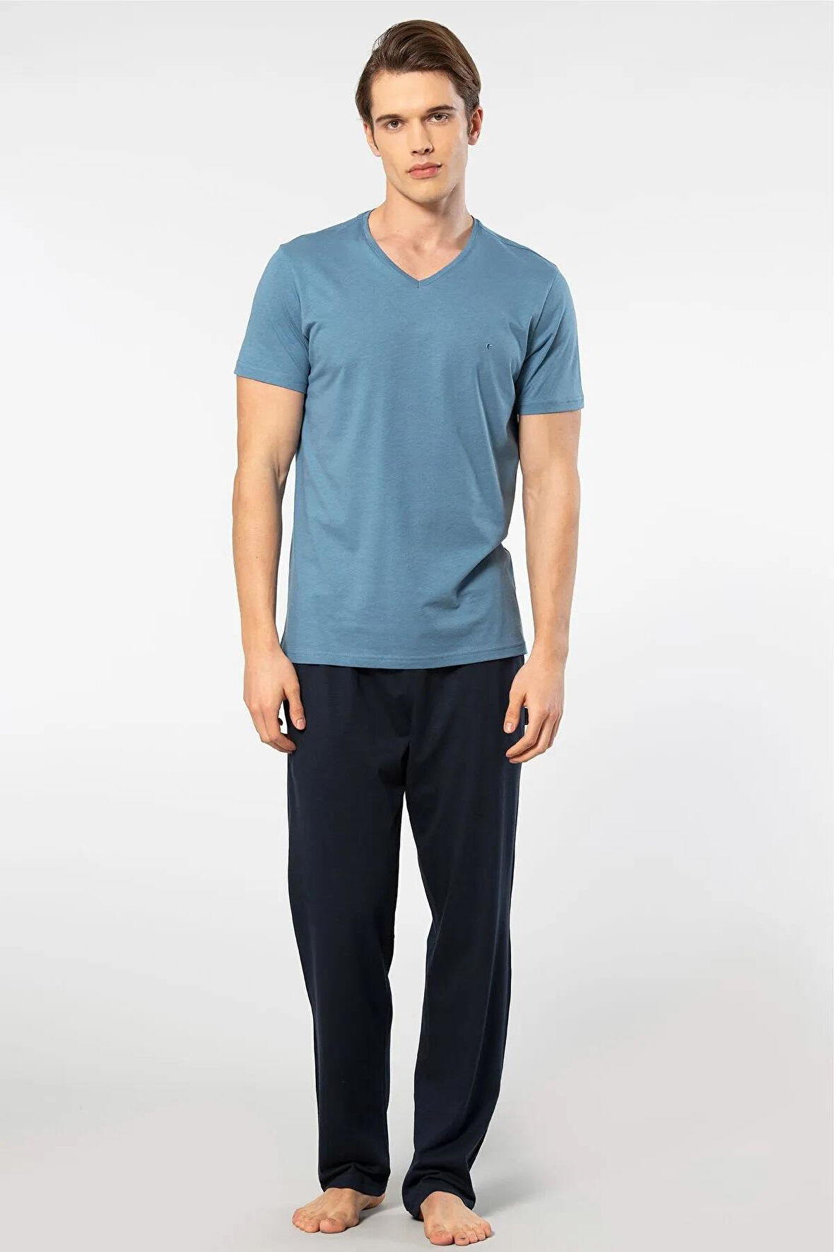 Cacharel V Yaka T-shirt ve Cepli Pijama Takım, %50 Pamuk %50 Modal