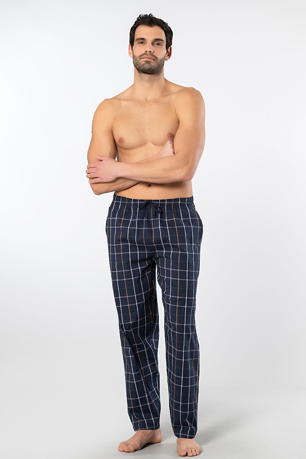 Cacharel Ekoseli Cepli Alt Pijama, %95 pamuk %5 likralı