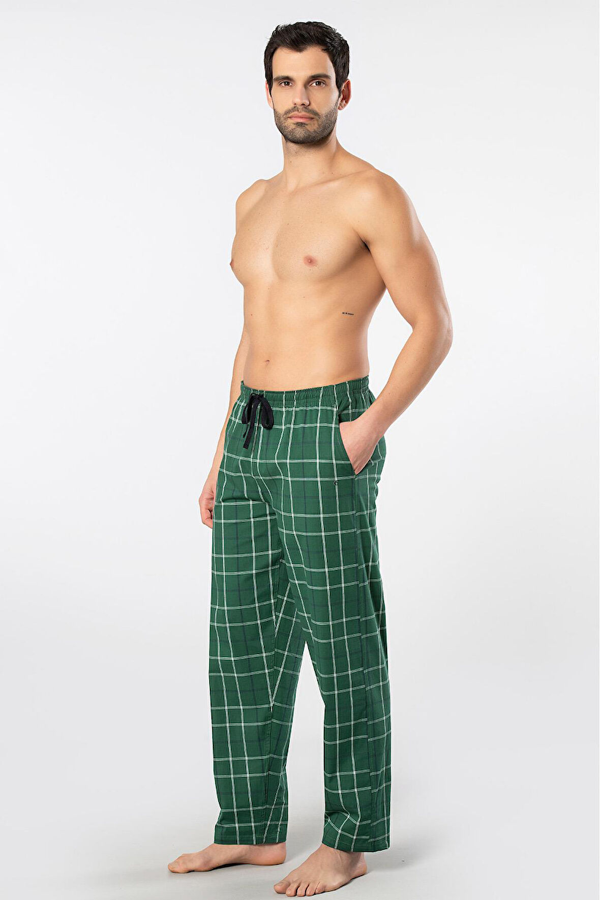 Cacharel Ekoseli Cepli Alt Pijama, %95 pamuk %5 likralı