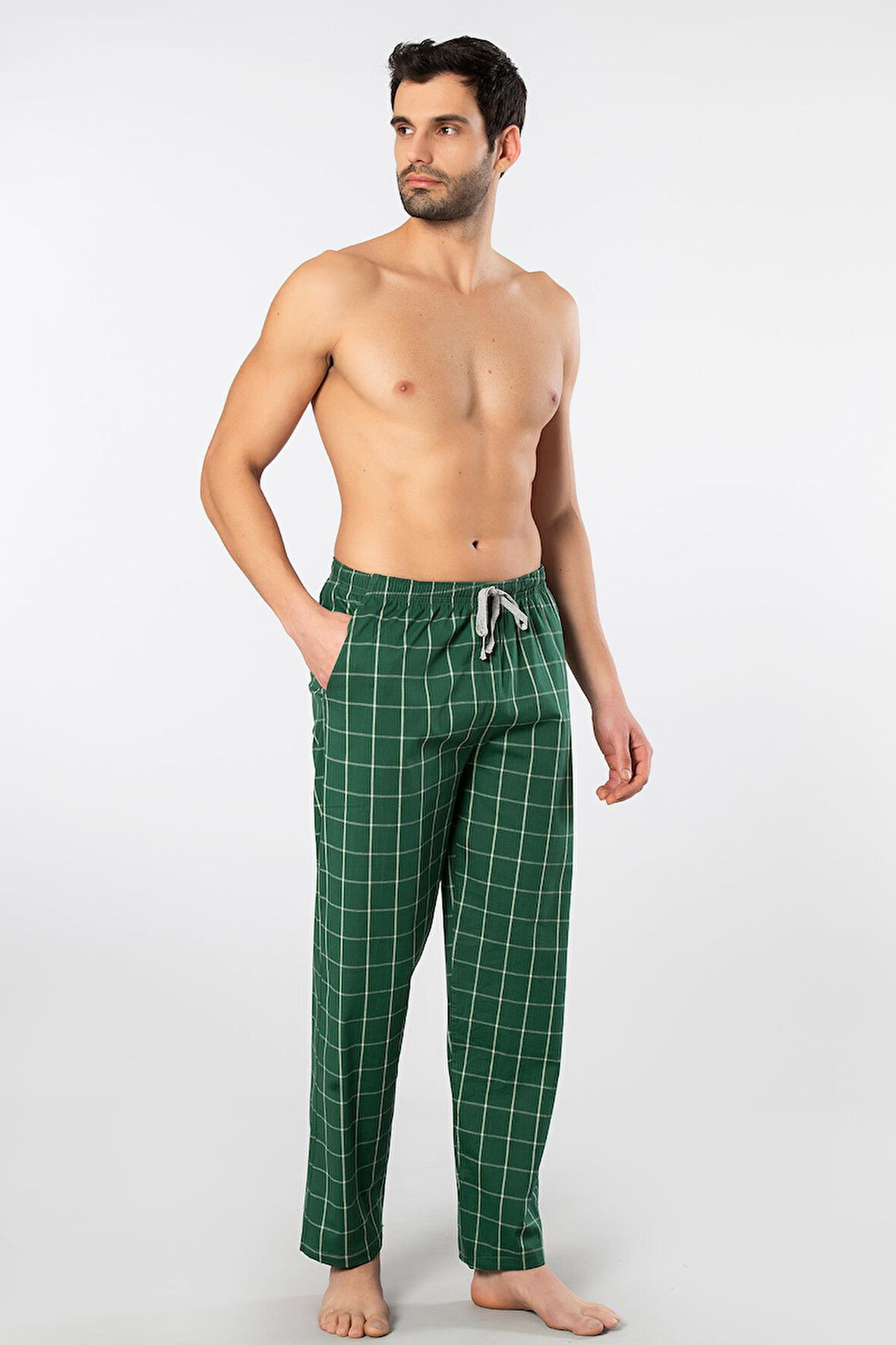 Cacharel Ekoseli Cepli Alt Pijama, %95 pamuk %5 likralı