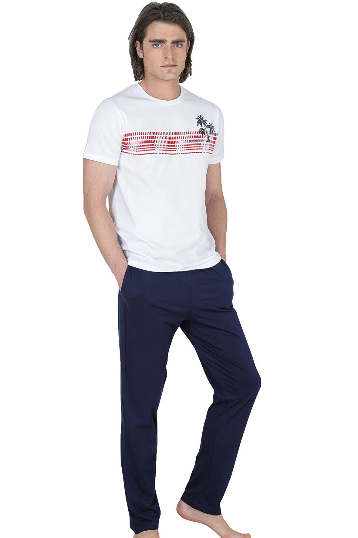 Pierre Cardin Yazlık Erkek Pijama Takım, %100 Pamuk, Cepli Erkek Pijama Takım