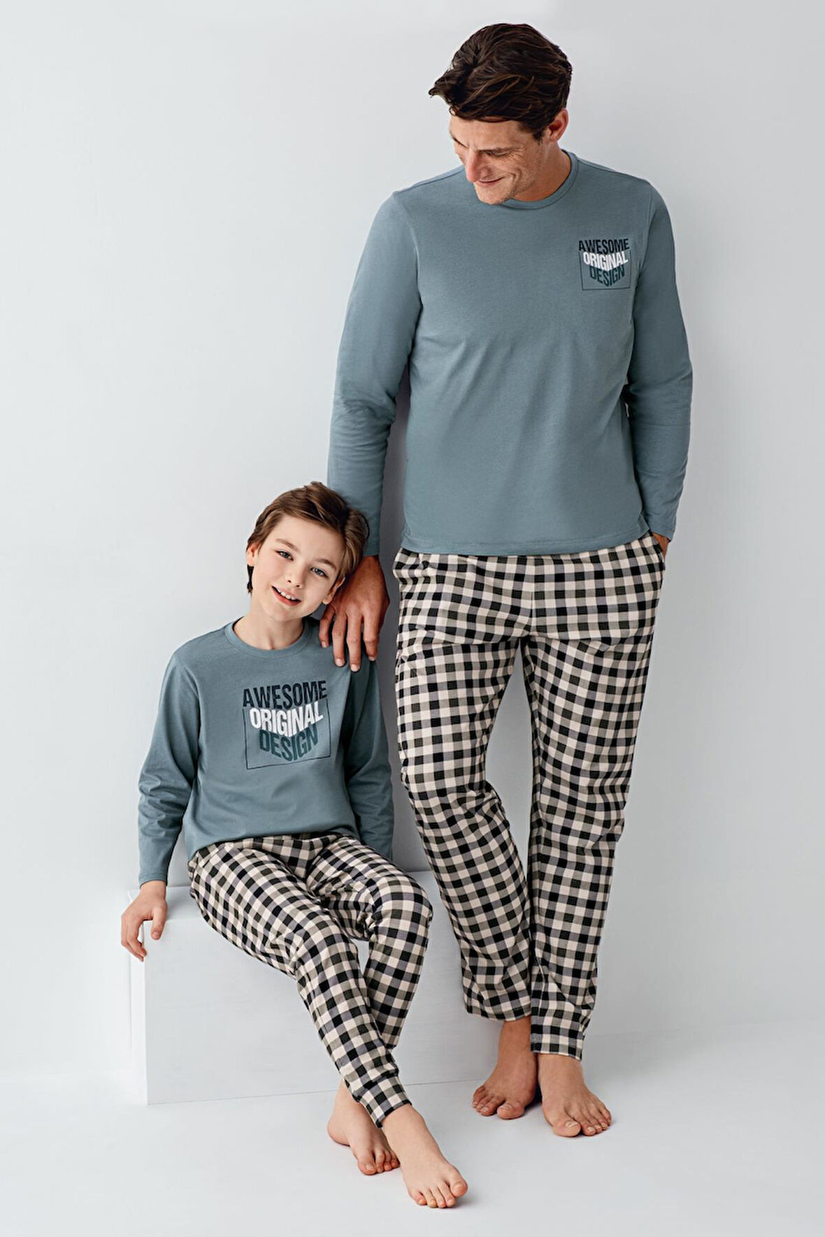 Baba Oğul Yeşil Pijama Takım Kombin, Erkek ve Çocuk Pijamalar Ayrı Ayrı Fiyatlandırılır