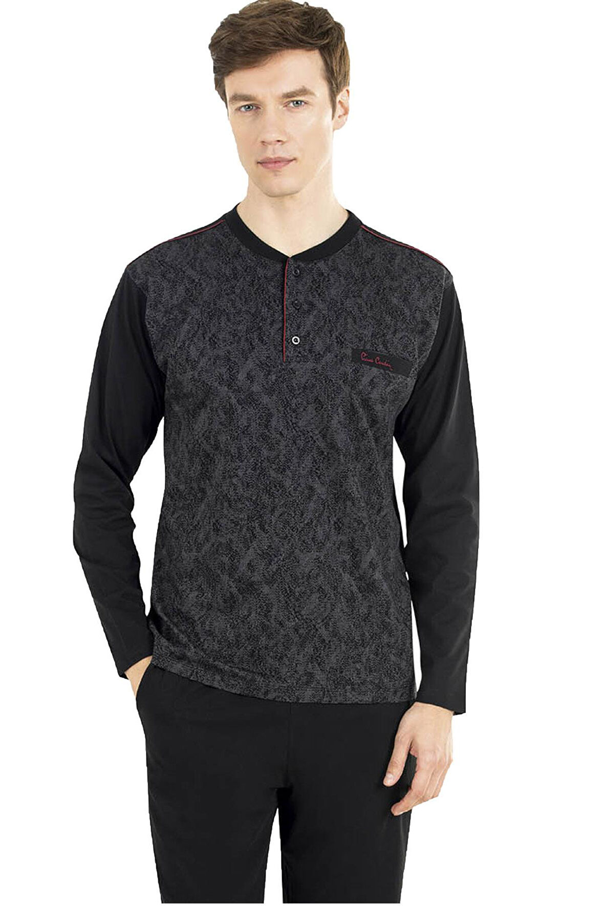 Pierre Cardin Erkek Pijama Takım, Jakarlı Pijama Takım, Uzunkol Pijama, 