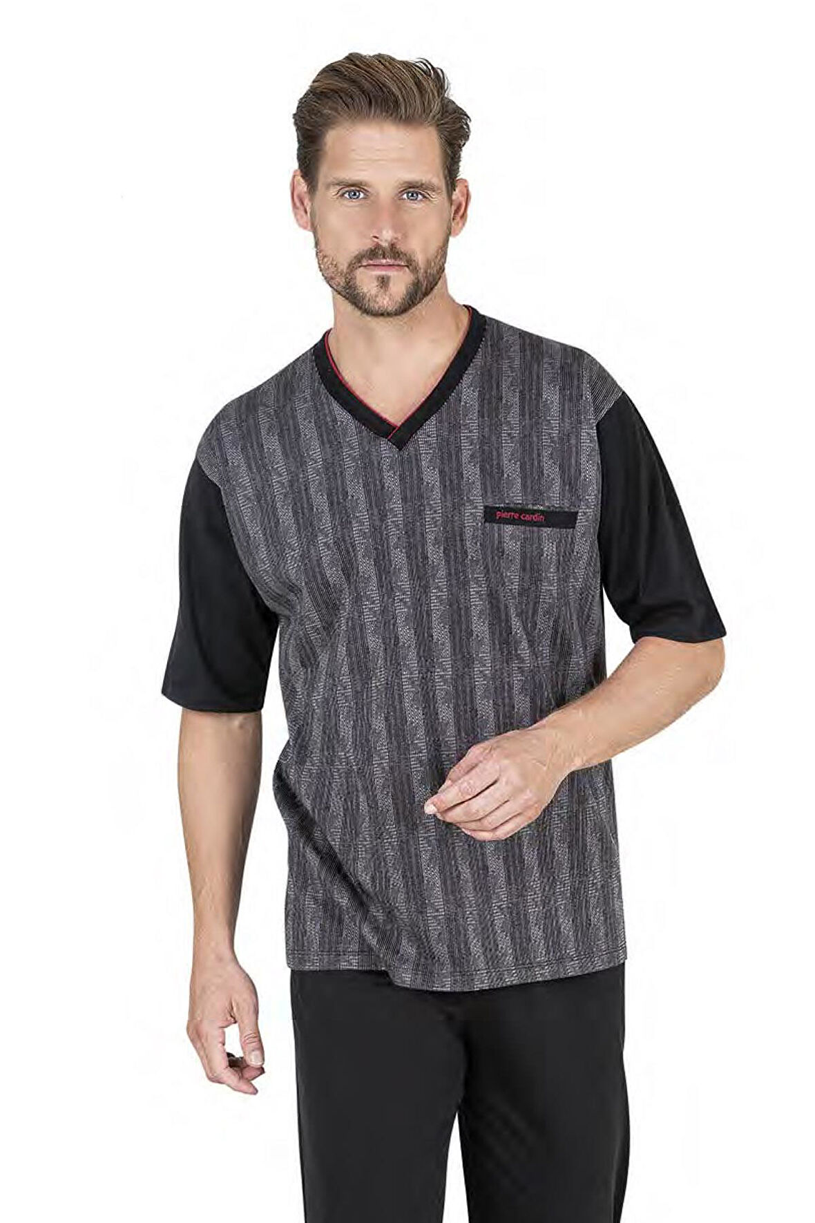 Pierre Cardin %100 Pamuklu 3'lü V Yaka Erkek Pijama Takım, Çeyizlik Kutulu