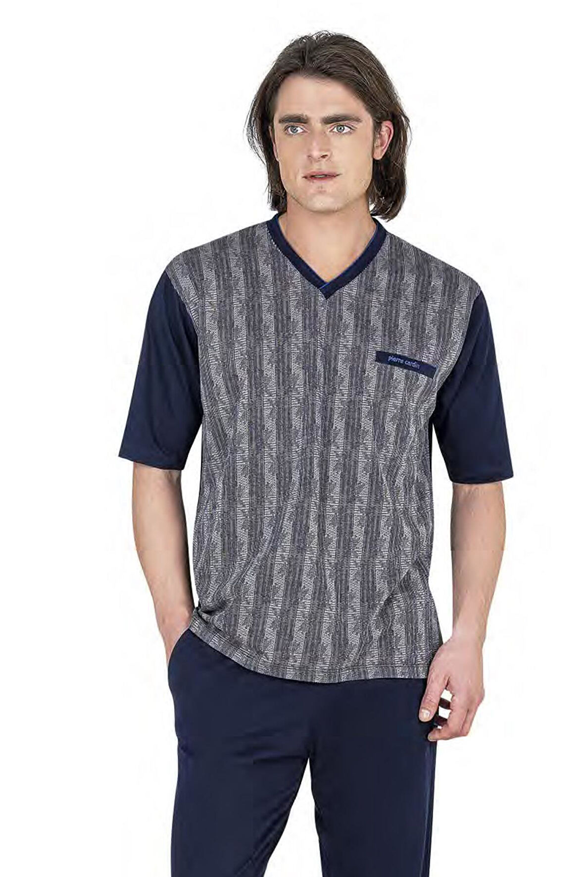 Pierre Cardin %100 Pamuklu 3'lü V Yaka Erkek Pijama Takım, Çeyizlik Kutulu