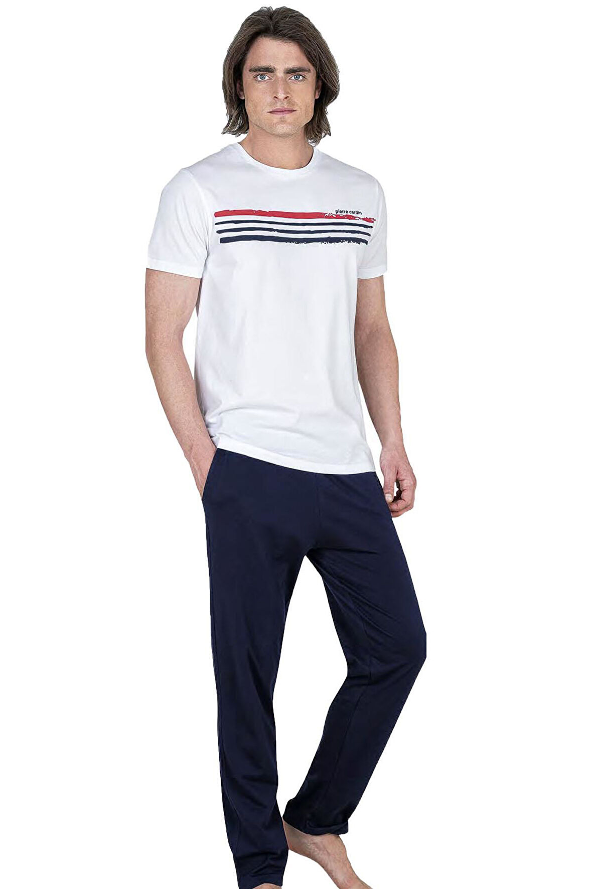 Pierre Cardin Bisiklet Yaka Kısa Kol Tam Kalıp Erkek Pijama Takım, %100 Pamuk, Ceplidir