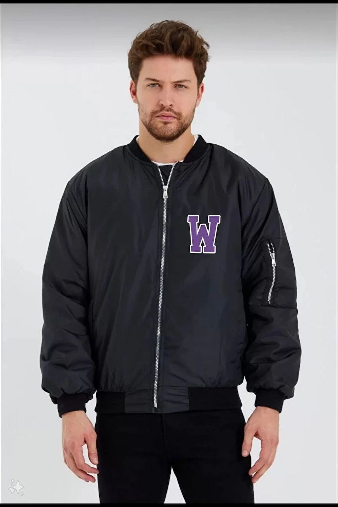 Wild One Baskılı Erkek Bomber Mont - Panter Desenli, Fermuarlı, Kapitone Astarlı Ceket - Siyah