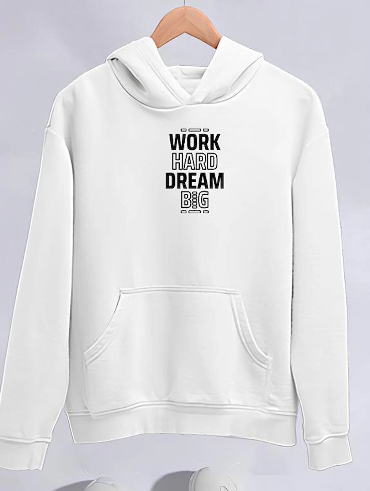 Kışlık Üç İplik Kapüşonlu SweatShirt - Beyaz