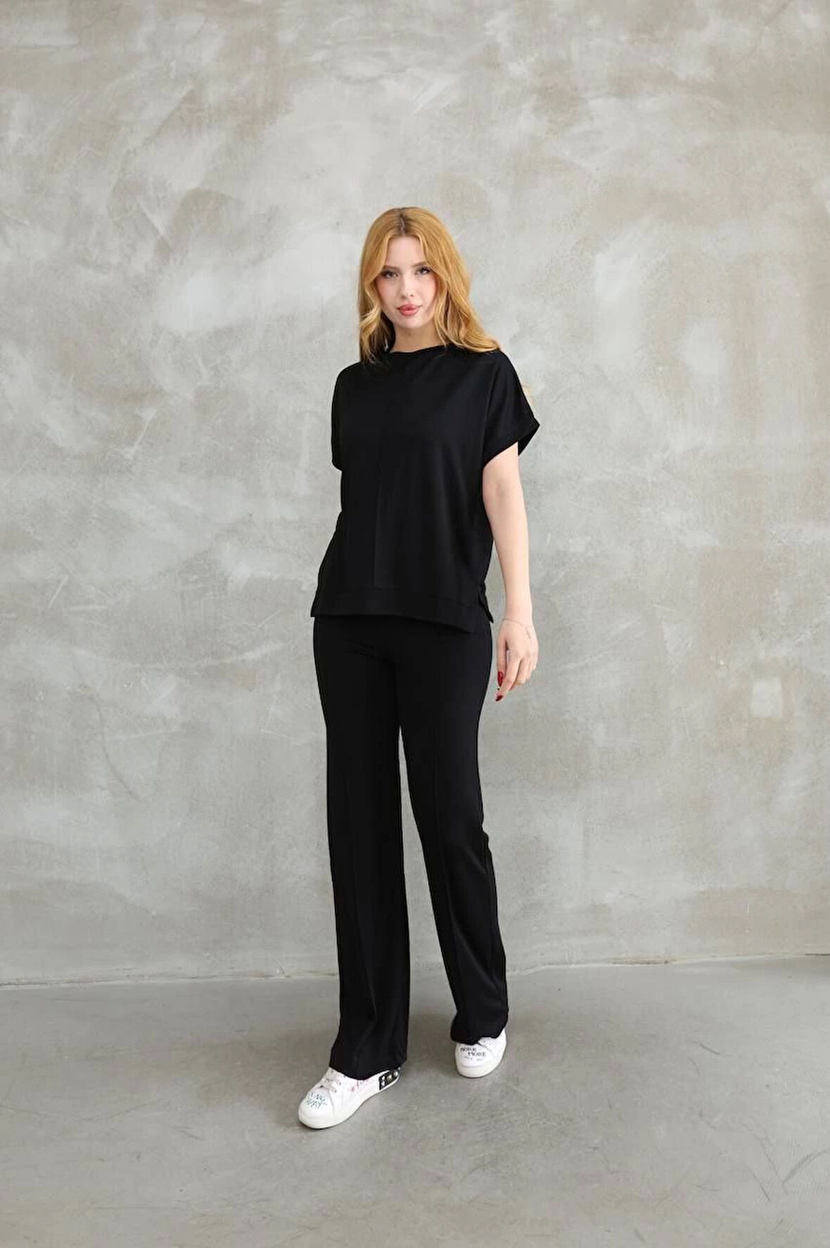 Osy Modal Yumuşak dokulu Kumaş Bisiklet Yaka Kısa Kollu Takım - Siyah