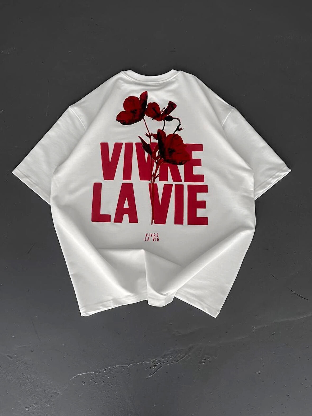 Baskılı Oversize Bisiklet Yaka T-shirt - Beyaz