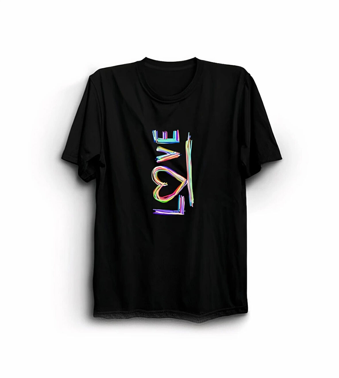 Sevgililer Günü İçin Özel Tasarım Love Baskılı T-shirt - Siyah
