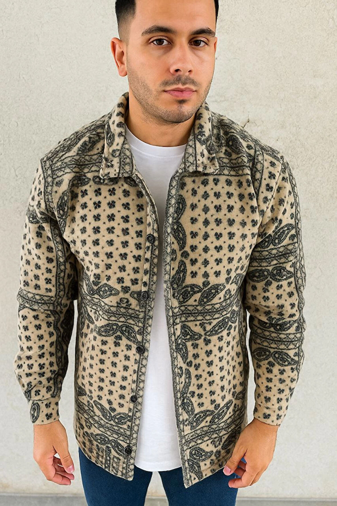 Polar Fermuarlı Sweatshirt - Kapüşonsuz, Cepli, Yumuşak Dokulu, Oversize Rahat Kalıp, Kışlık Sıcak Tutan Fermuarlı Üst - Bej