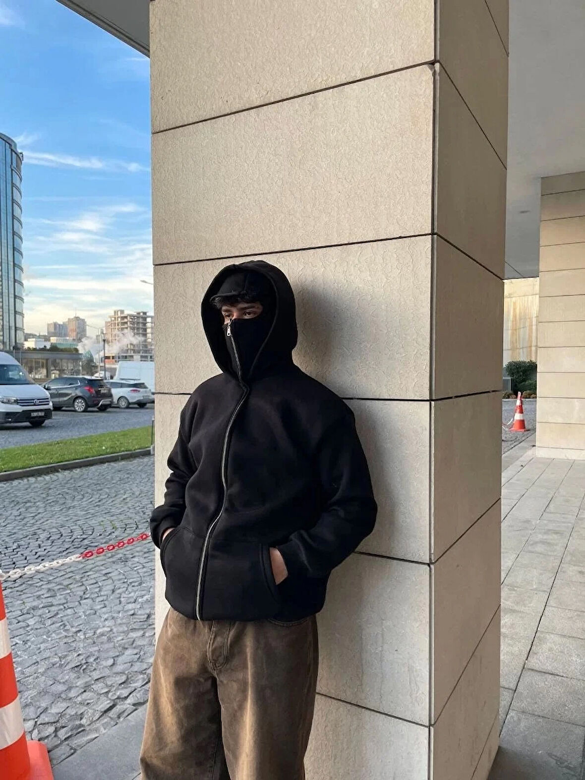 Samuray Ninja Çift Kapşonlu ZIP Fermuarlı Kanguru Çepli Tam Fermuarlı Hoodie Swetshirt - Siyah