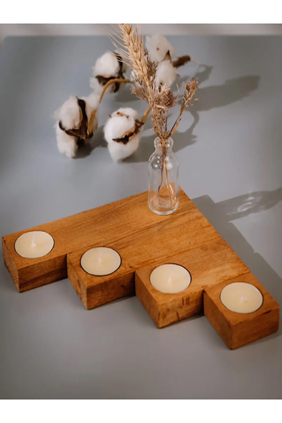 Ahşap Mum Tutucu Set