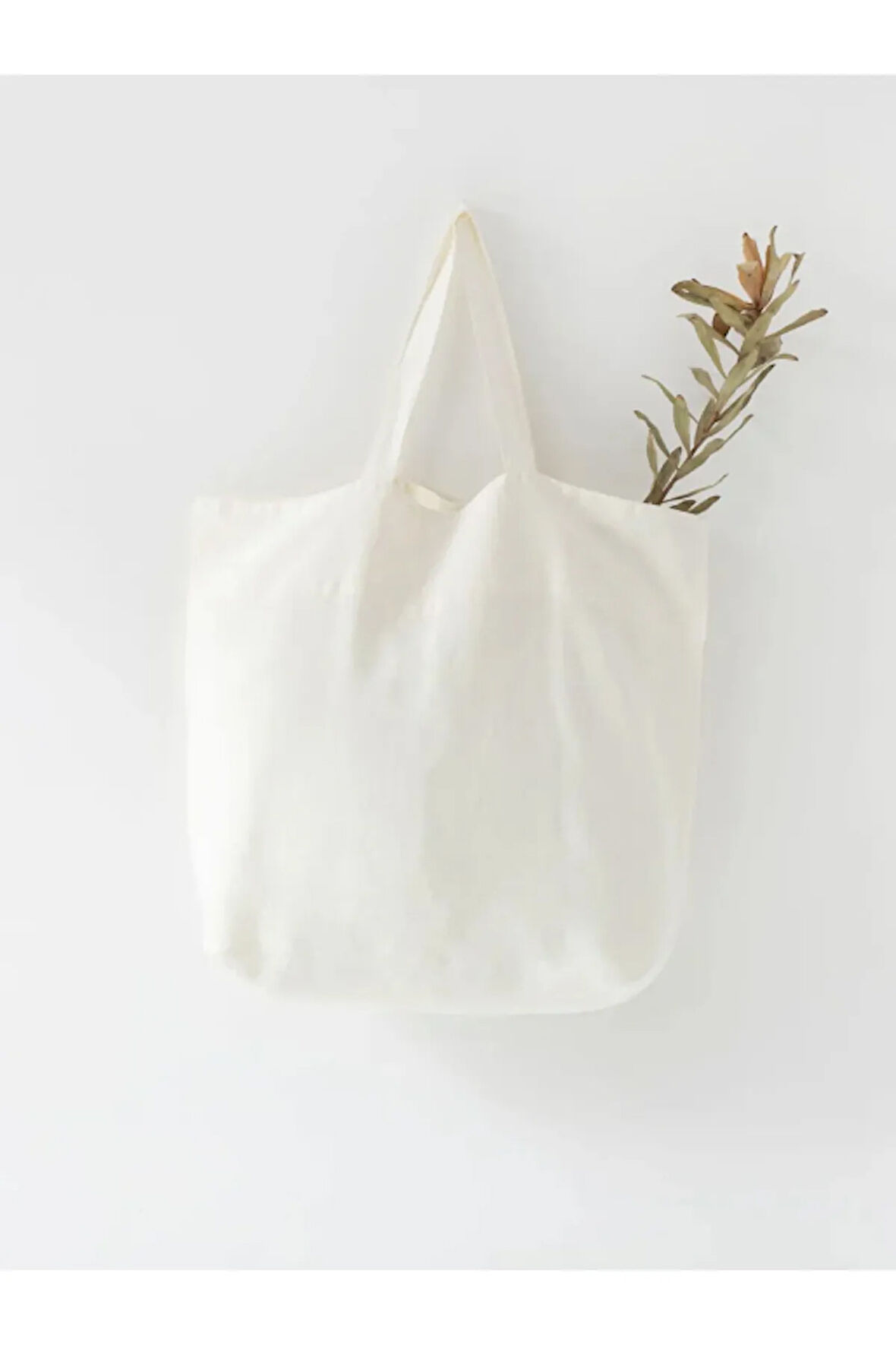 Beyaz Keten Büyük Çanta