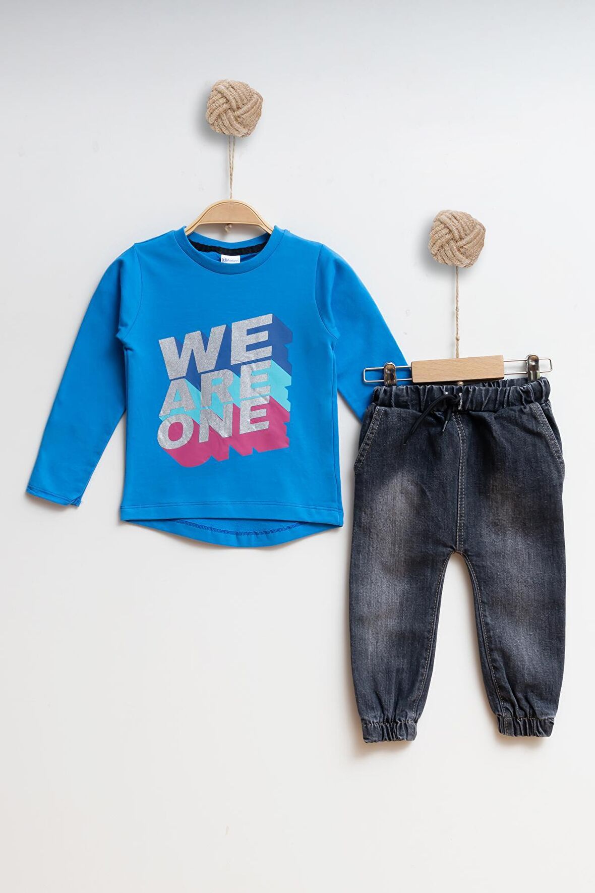 Çocuk Kot Sweatshirt Erkek Alt Üst Takım We are one - MAVİ - 3 YAŞ