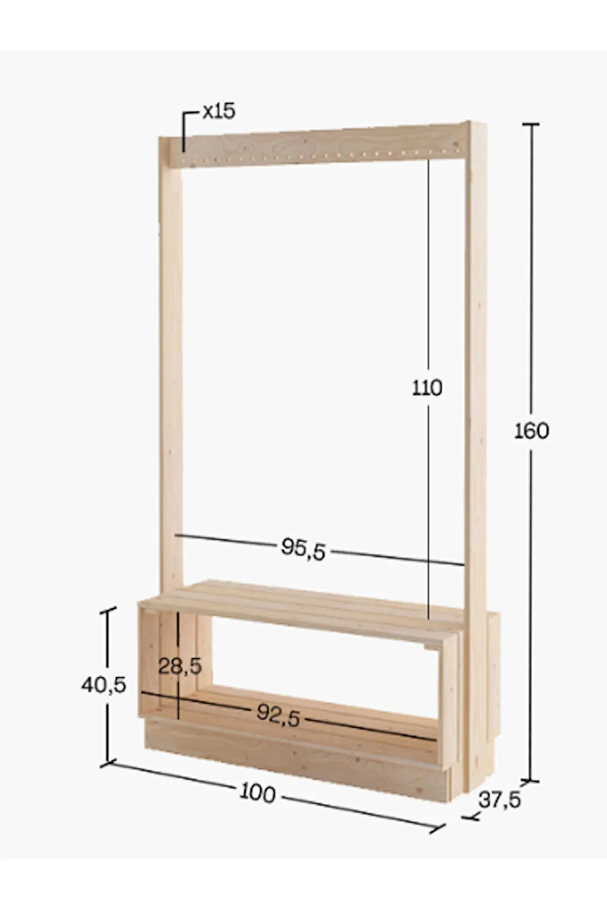 Ahşap Askı Raf Vestiyer 160x100 cm
