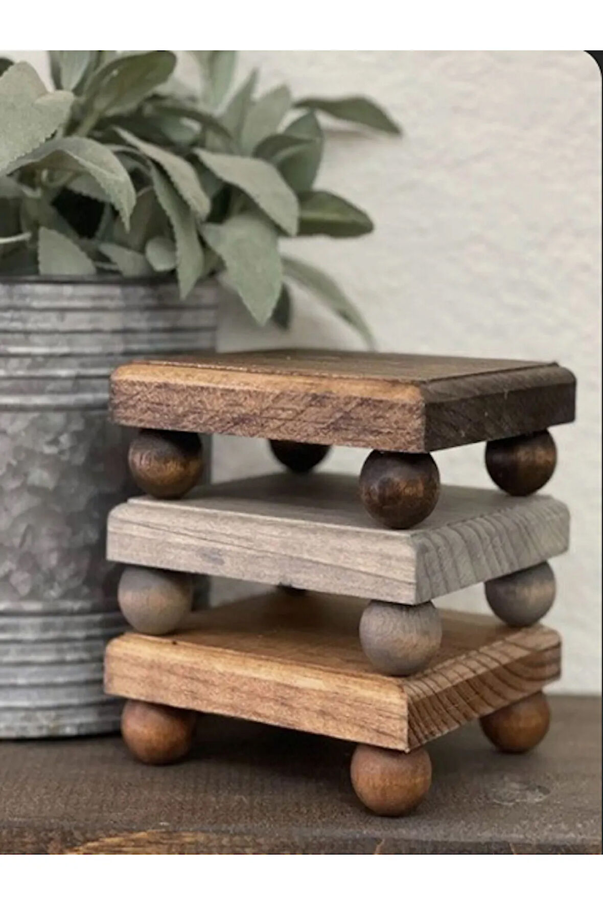 Ahşap Bitki Standı Set 3'lü 10x10 cm