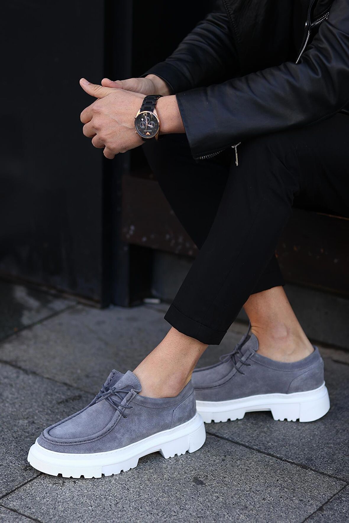 Shoetyle - Gri Süet Bağcıklı Erkek Günlük Ayakkabı 101-9009