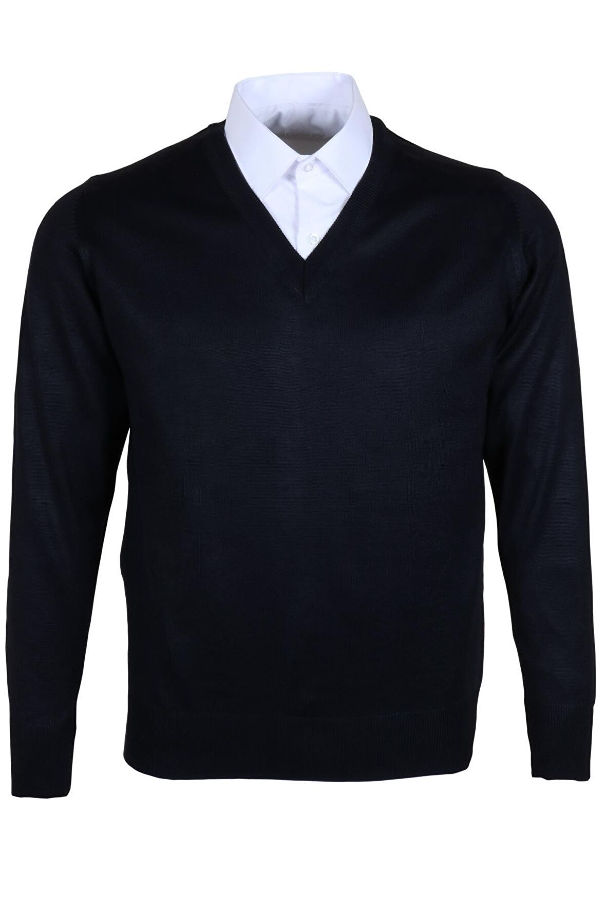 Erkek Yünlü Kazak V Yaka Normal Klasik Kesim Lacivert RAR00372 Lacivert-2XL