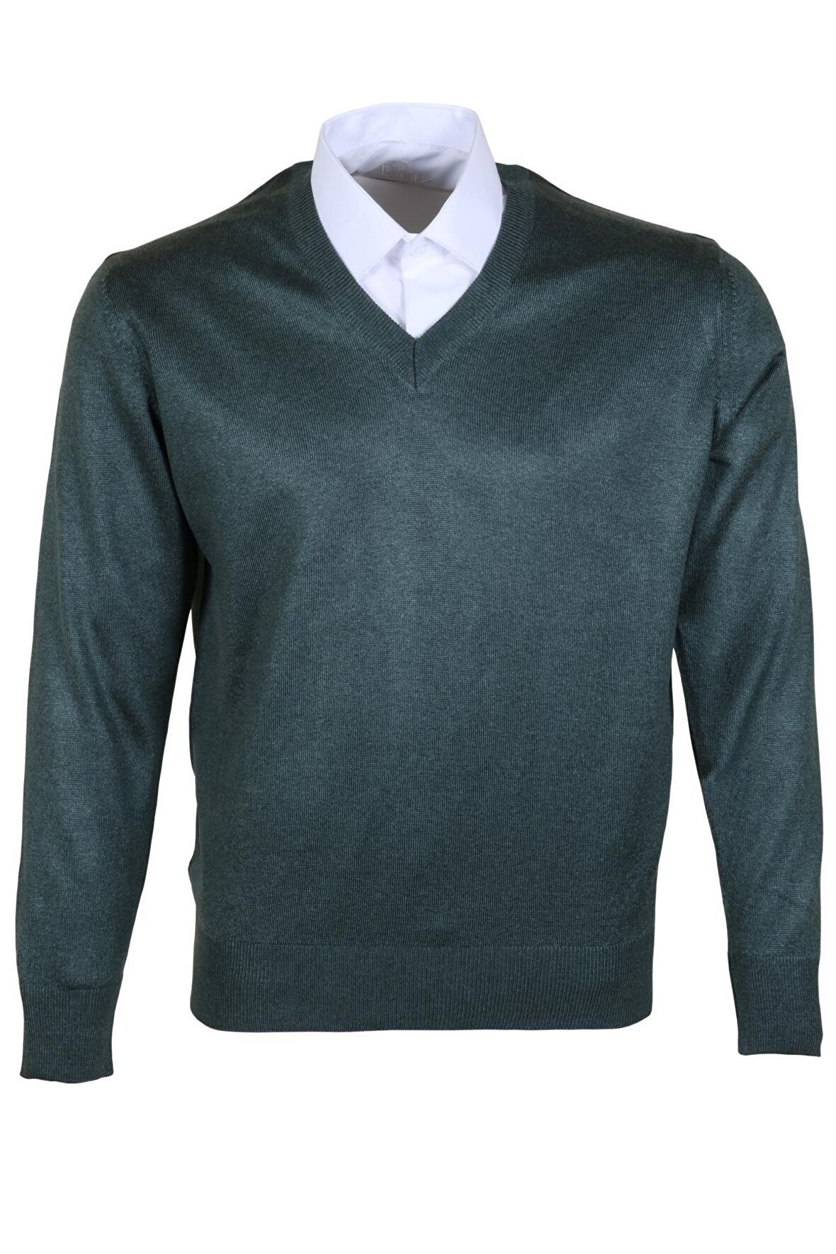 Erkek Yünlü Kazak V Yaka Normal Klasik Kesim Yeşil RAR00375 Yeşil-3XL