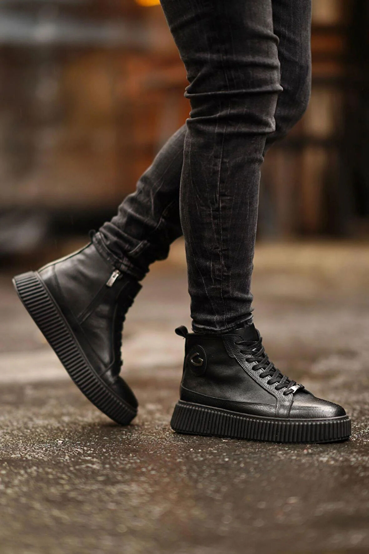 Shoetyle - Siyah Deri Fermuarlı Erkek Sneaker 610-B229-03