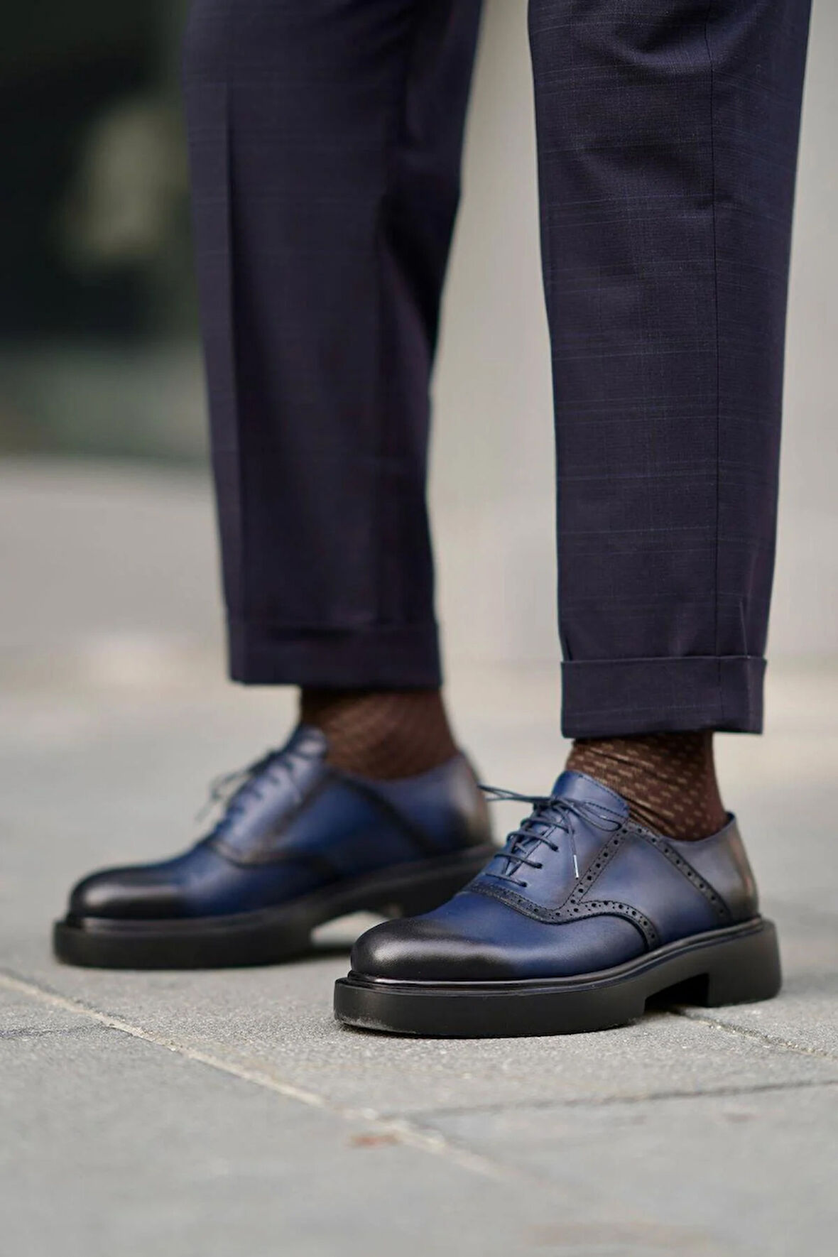 Shoetyle - Lacivert Deri Bağcıklı Erkek Günlük Ayakkabı 610-1008