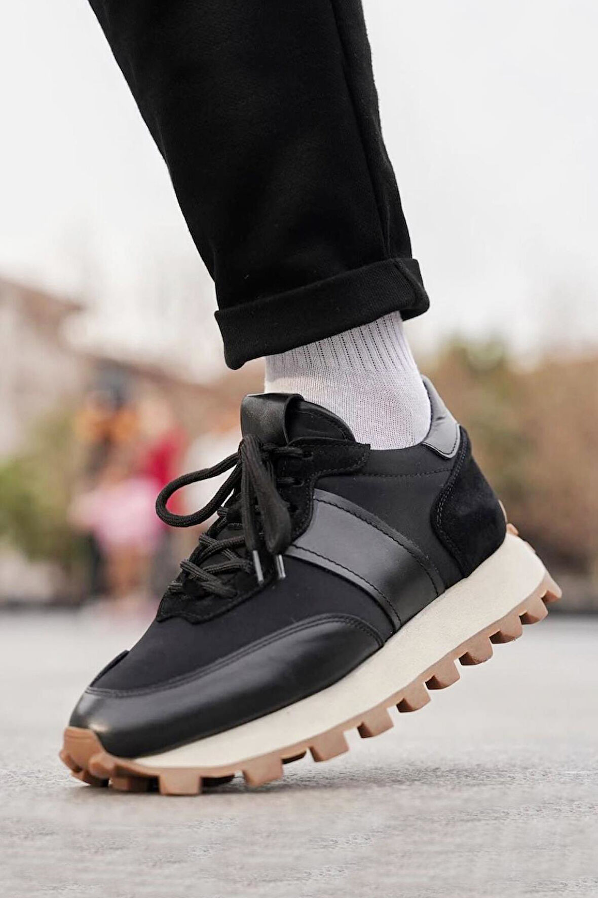 Shoetyle - Siyah Hakiki Deri Bağcıklı Erkek Sneaker 115-801