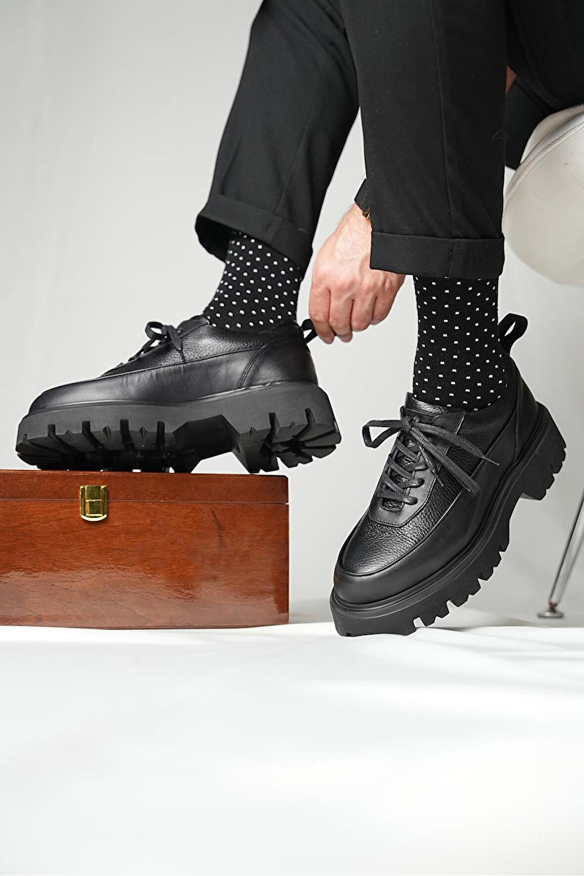 Shoetyle - Siyah Hakiki Deri Bağcıklı Erkek Günlük Ayakkabı 115-K534