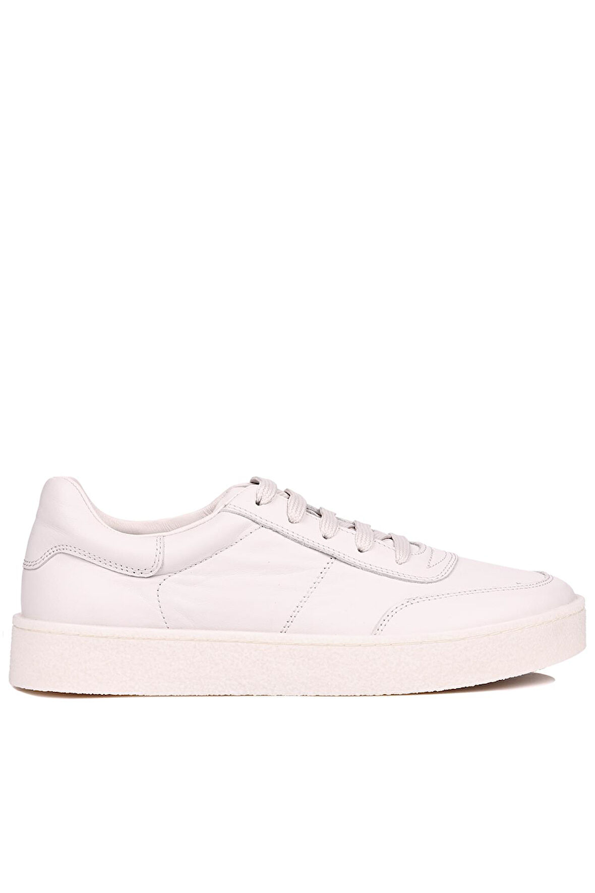 Shoetyle - Bej Renk Hakiki Deri Bağcıklı Erkek Sneaker 666-4404